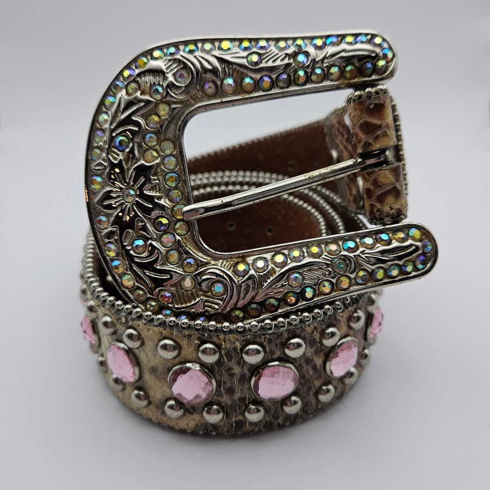Blazin Roxx Pink Rhinestone Snakeskin Western Belt Silver Studded Large 46in